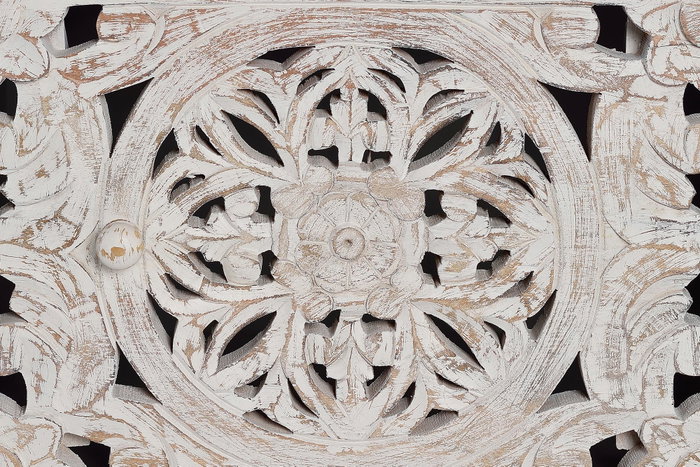 GINER Y COLOMER Meuble TV en bois de manguier sculpté et métal blanc